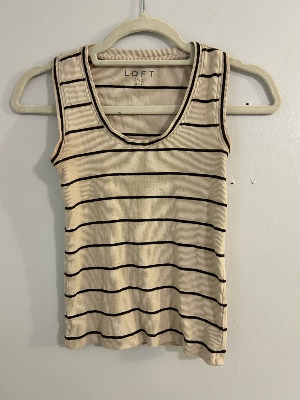 LOFT Cream & Black Ribbed Striped Tank